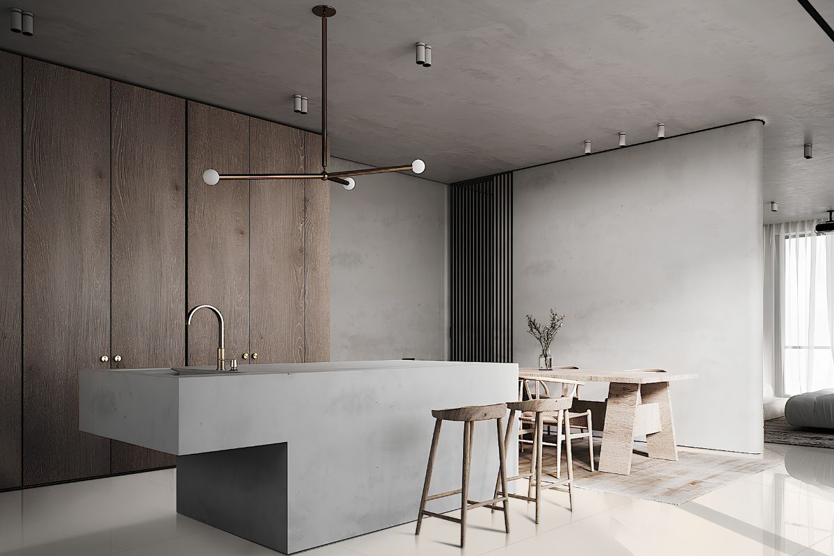 Tủ bếp laminate vân gỗ cùng bảng màu beige, xám ấm và trắng ngà mang lại cảm giác nhẹ nhàng, gần gũi  (Ảnh: Sưu tầm)