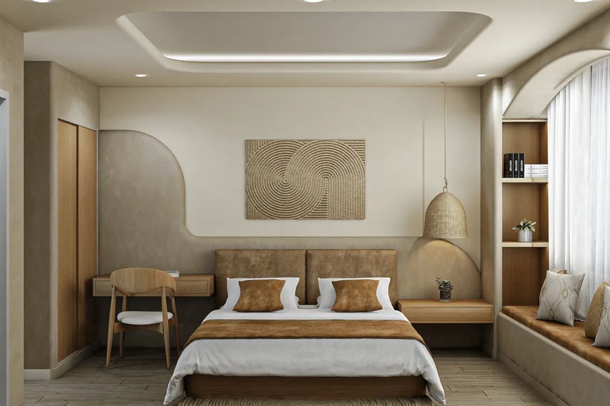 Mẫu Nội Thất Phòng Ngủ Biệt Thự Đẹp, Sang Trọng & Xu Hướng 2026 (Kèm Báo Giá) 23 Wabi Sabi đưa phòng ngủ trở về với sự giản dị, tĩnh lặng và vẻ đẹp tự nhiên của những điều không hoàn hảo (Ảnh: Sưu tầm)
