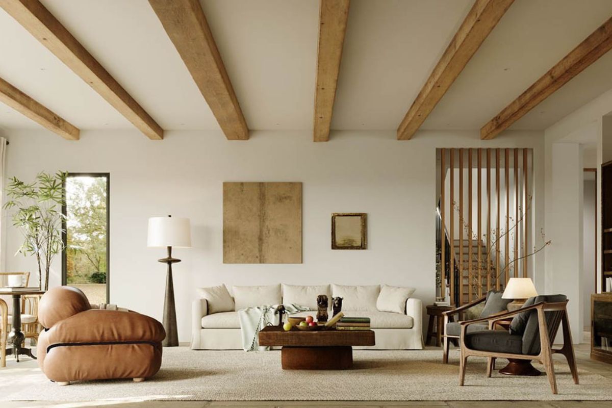 Bố cục mở và khoảng trống vừa đủ giúp phòng khách Wabi Sabi trở thành nơi quây quần, trò chuyện và tận hưởng nhịp sống chậm (Ảnh: Sưu tầm)