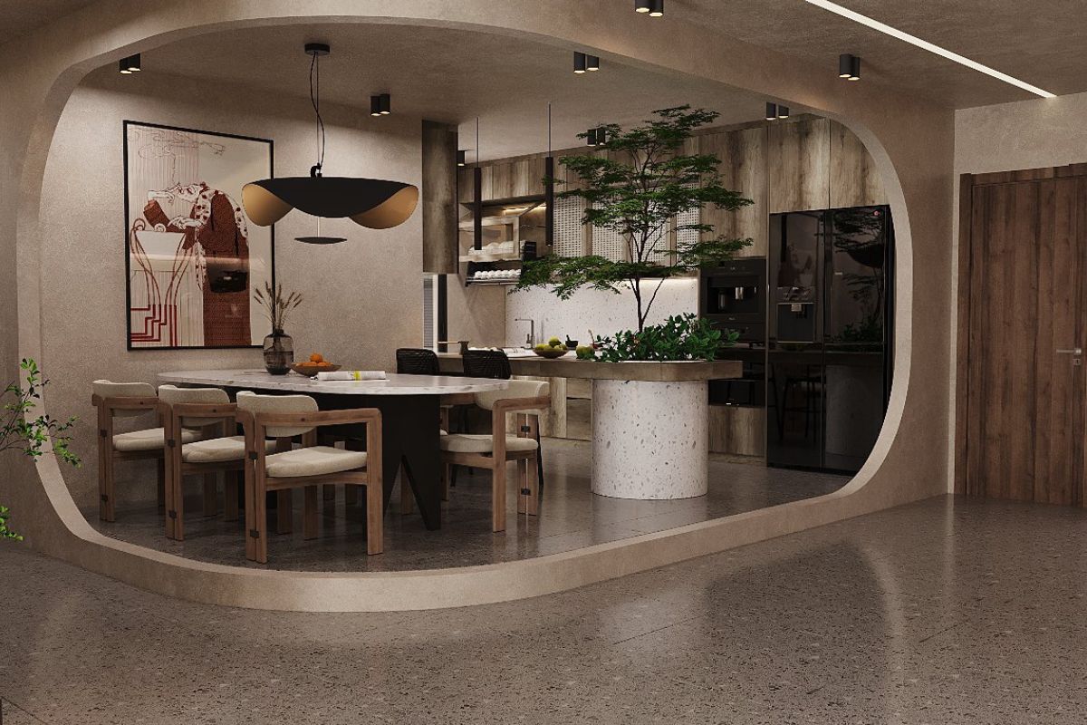 Phòng bếp Wabi Sabi khai thác vẻ đẹp của gỗ tự nhiên, đá, vữa và bê tông thô để tạo cảm giác ấm cúng (Ảnh: Sưu tầm)