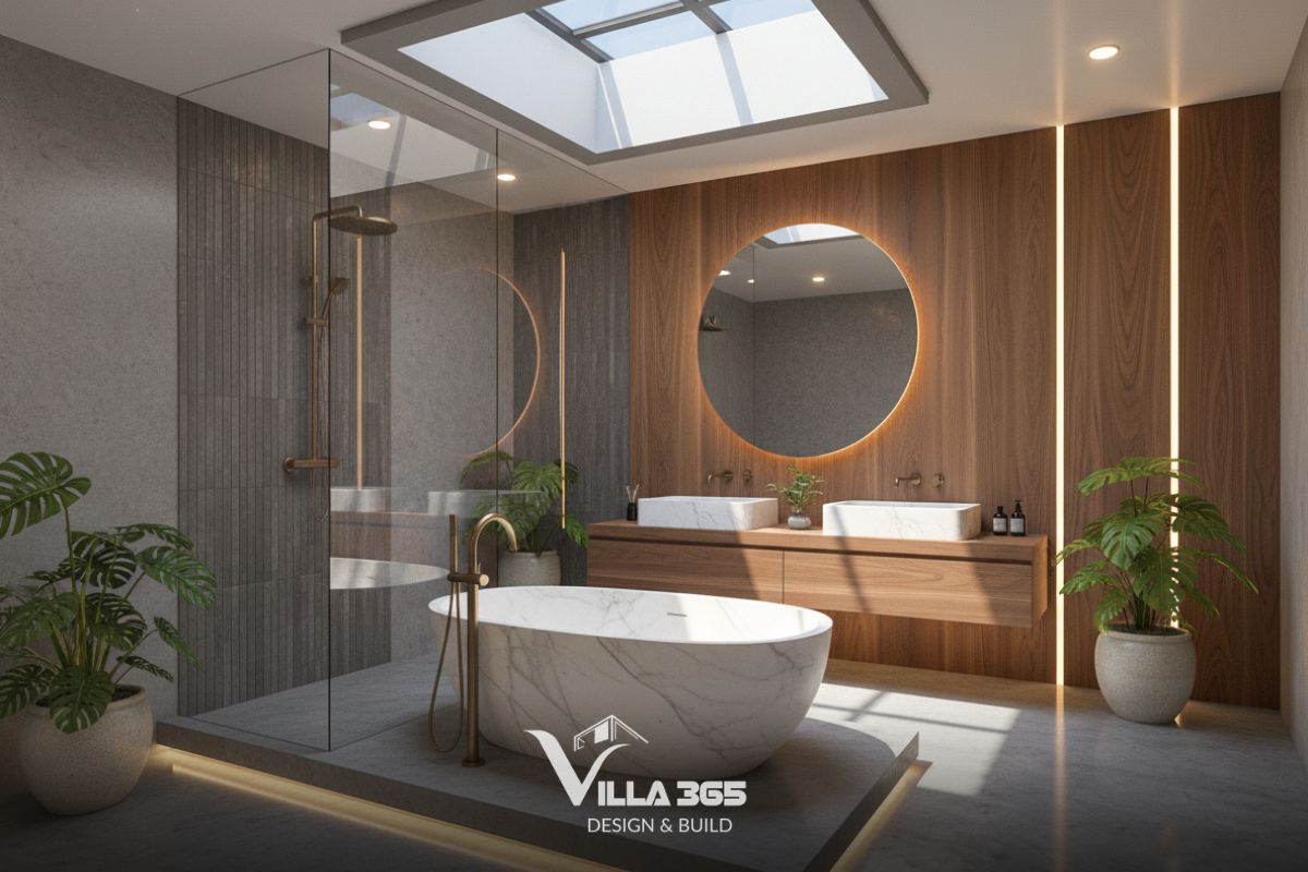 Khu tắm nên đặt sâu phía trong để cách bố trí nhà vệ sinh phân định rõ hơn giữa khu vực khô và khu vực ướt