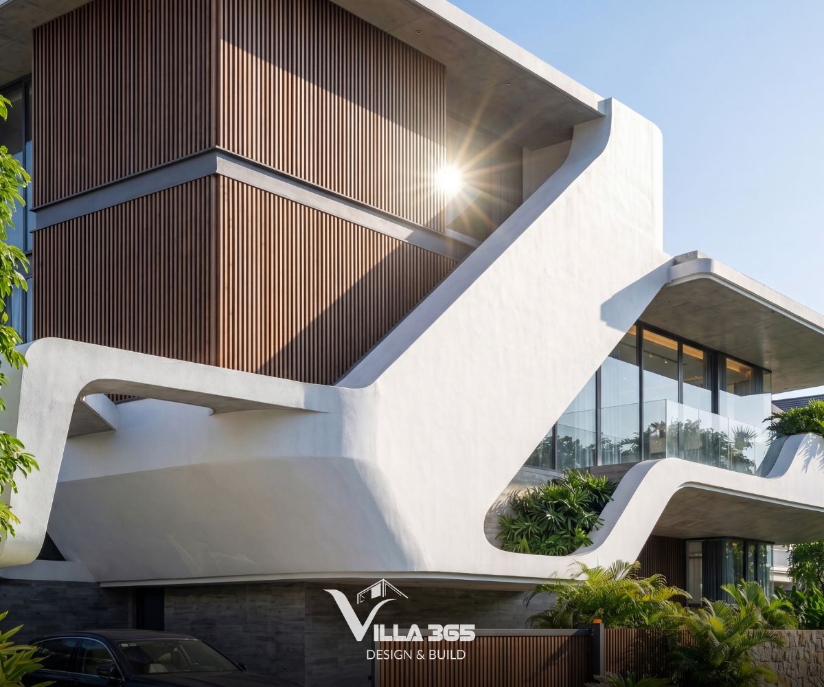 Ribbon Villa - Những đường cong dẫn lối gió trời và ánh sáng 4 Không cần đến những chi tiết trang trí cầu kỳ, Ribbon Villa vẫn khác biệt nhờ cách tổ chức đường nét, hình khối và vật liệu đầy chủ ý