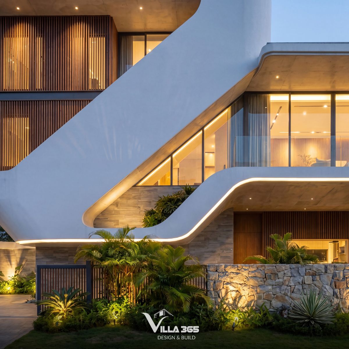 Ribbon Villa - Những đường cong dẫn lối gió trời và ánh sáng 5 Tại Ribbon Villa, đường cong không chỉ là ngôn ngữ tạo hình mà còn là sợi dây liên kết các lớp không gian, ánh sáng và cảnh quan