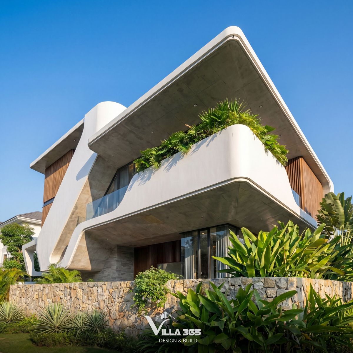 Ribbon Villa - Những đường cong dẫn lối gió trời và ánh sáng 6 Mái đua rộng tạo bóng đổ, hỗ trợ làm mát tự nhiên