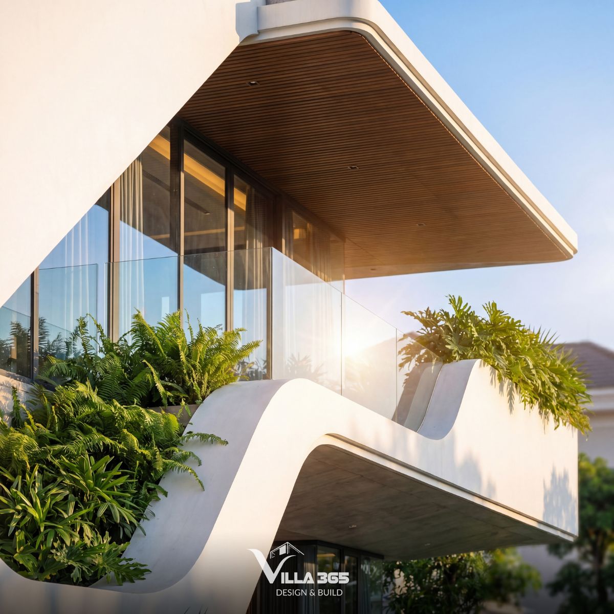 Ribbon Villa - Những đường cong dẫn lối gió trời và ánh sáng 7 Sự tương phản giữa đường nét thẳng và cong tạo nên diện mạo vừa mạnh mẽ, vừa giàu tính nghệ thuật cho Ribbon Villa