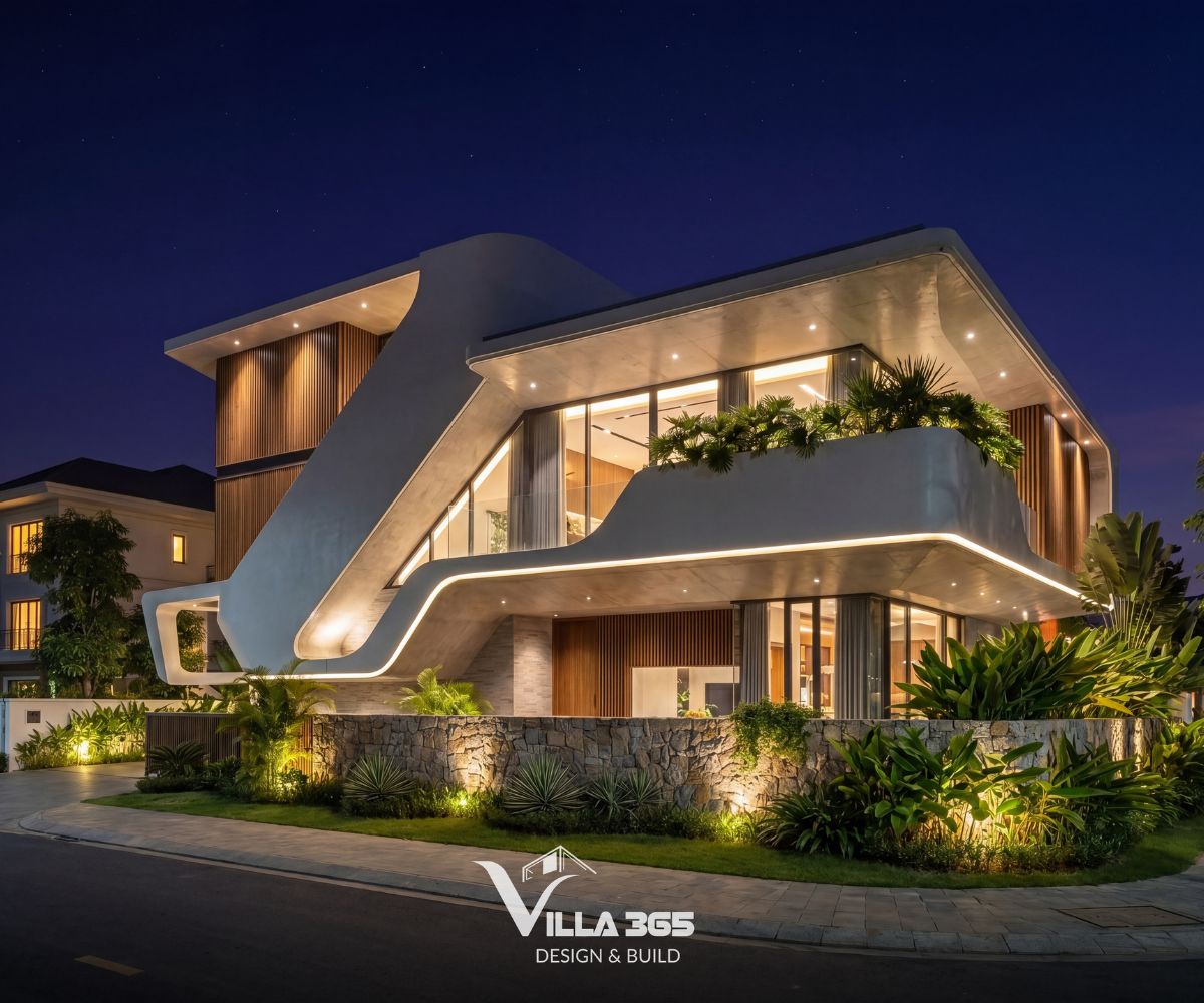 Ribbon Villa - Những đường cong dẫn lối gió trời và ánh sáng 13 Vẻ đẹp của Ribbon Villa không chỉ nằm ở những đường cong phá cách, mà còn ở cách công trình cân bằng giữa tạo hình, vi khí hậu và nhu cầu sống của gia đình