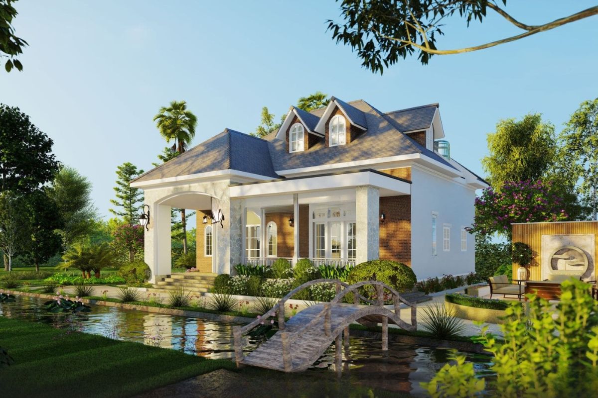 Thiết kế biệt thự sân vườn Bình Dương dành nhiều khoảng trống cho cây xanh, lối đi và cảnh quan quanh nhà (Ảnh: Sưu tầm)