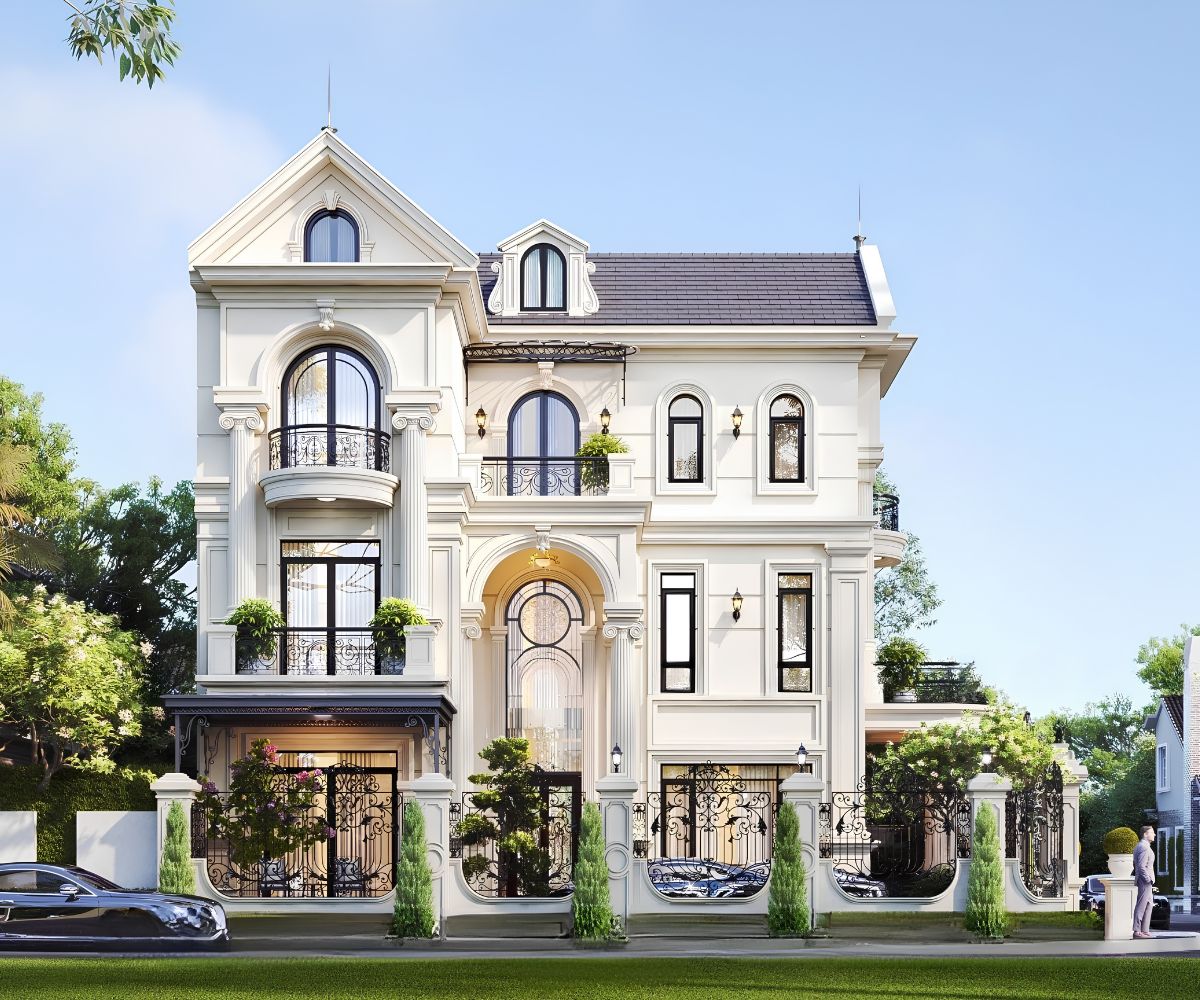 Mẫu biệt thự mái Thái Bình Dương cần xử lý kỹ giao mái và máng nước để hạn chế thấm trong mùa mưa (Ảnh: Sưu tầm)