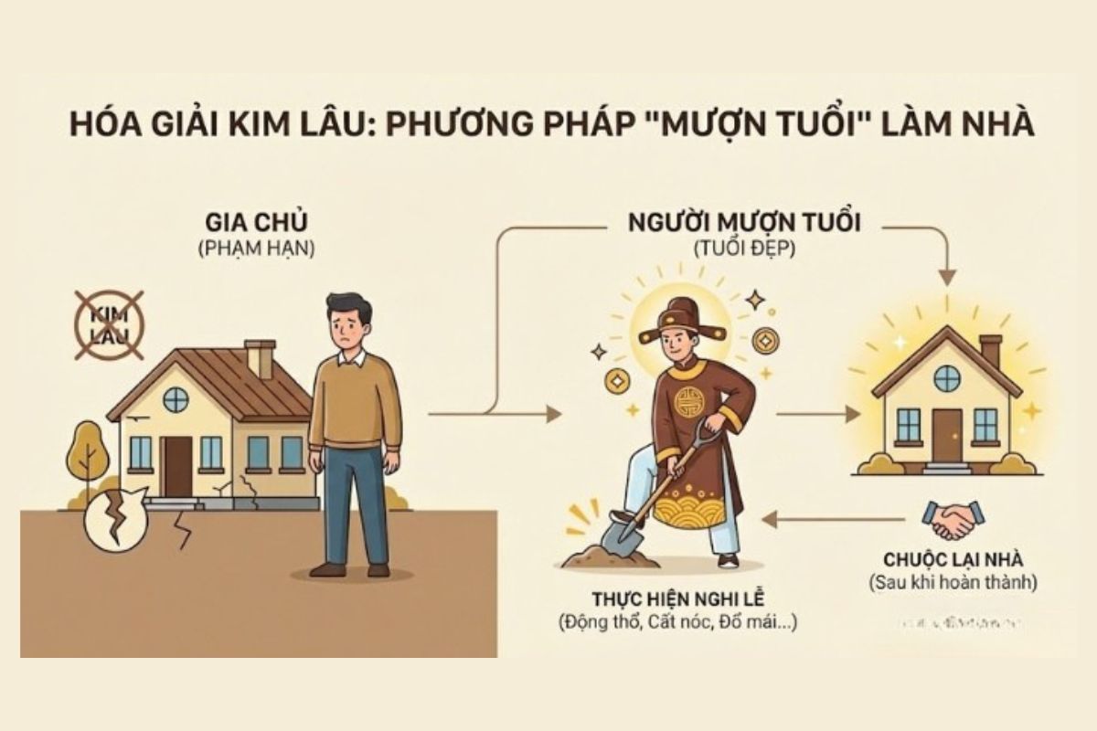 Tuổi Bính Thìn 1976 Xây Nhà Năm 2026 Có Được Không? Luận Giải Chi Tiết & Ngày Tốt Động Thổ 4 Mượn tuổi làm nhà thường trải qua các nghi thức từ động thổ, đổ mái, nhập trạch đến chuộc nhà theo phong tục gia đình (Ảnh: Sưu tầm)