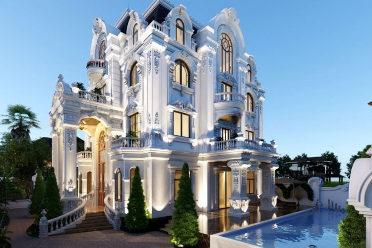 Mẫu biệt thự 3 tầng 1 tum hiện đại, bố trí công năng linh hoạt và tận dụng tầng tum cho không gian phụ trợ hoặc sân thượng. ( Ảnh: Sưu tầm )