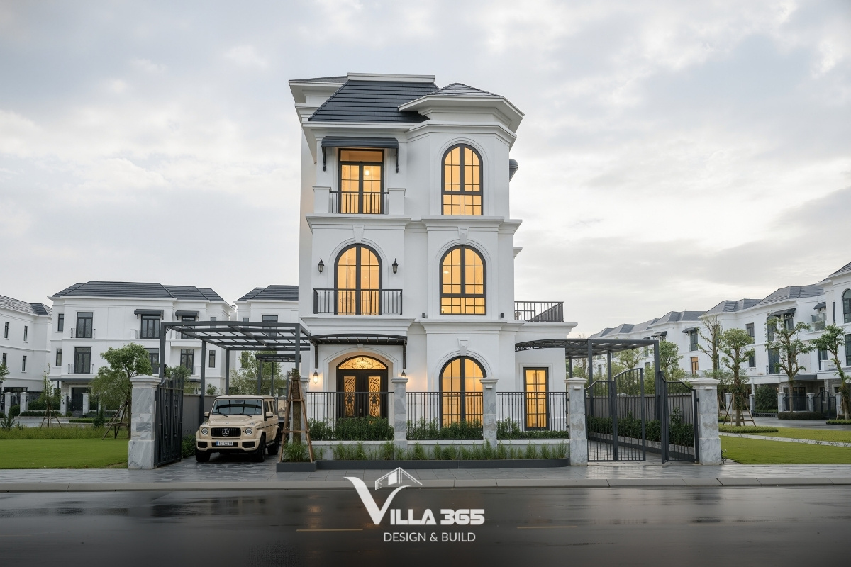 Mẫu biệt thự có gara đẹp chú trọng sự đồng bộ giữa cửa gara, vật liệu và đường nét mặt tiền để duy trì giá trị thẩm mỹ tổng thể
