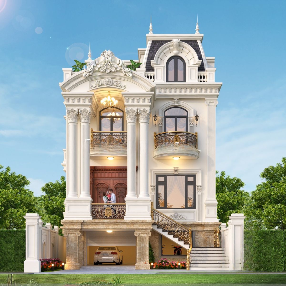 Biệt thự có gara tầng hầm giúp giải phóng diện tích tầng nổi và hạn chế khu vực để xe ảnh hưởng đến hình thức mặt tiền  (Ảnh: Sưu tầm)