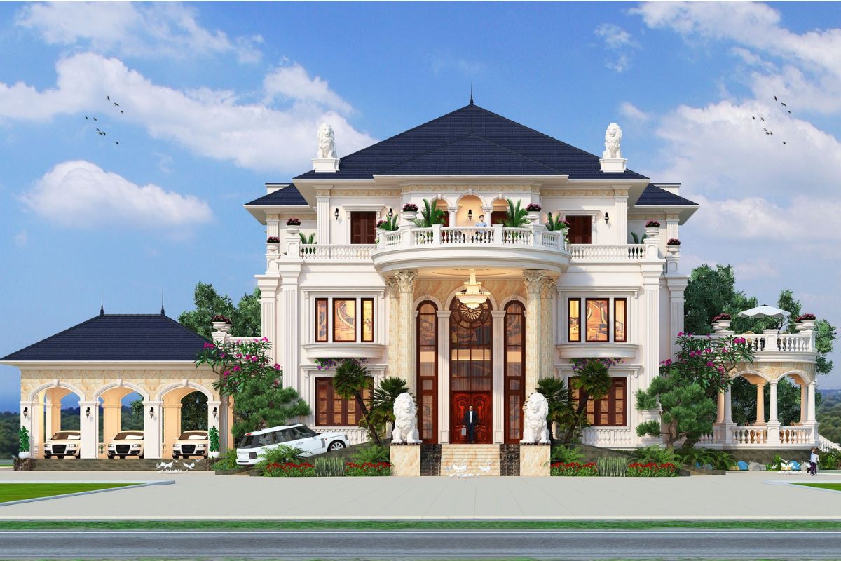 Biệt thự sân vườn có gara mái che riêng giúp tách phương tiện khỏi khối nhà chính mà vẫn bảo đảm kết nối thuận tiện với không gian sống  (Ảnh: Sưu tầm)