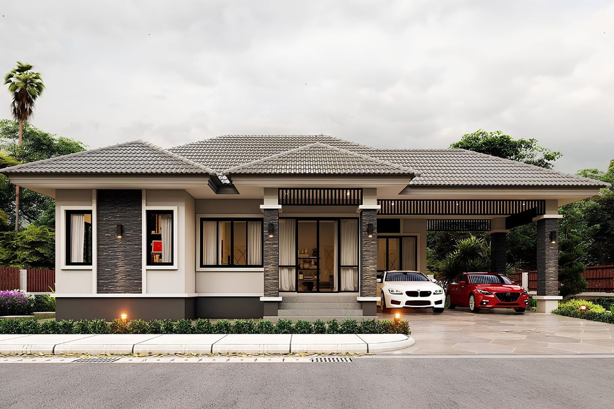 Mẫu biệt thự có gara đẹp cần đồng bộ vật liệu gara, đường xe và cảnh quan để tạo sự chuyển tiếp tự nhiên với kiến trúc chính  (Ảnh: Sưu tầm)