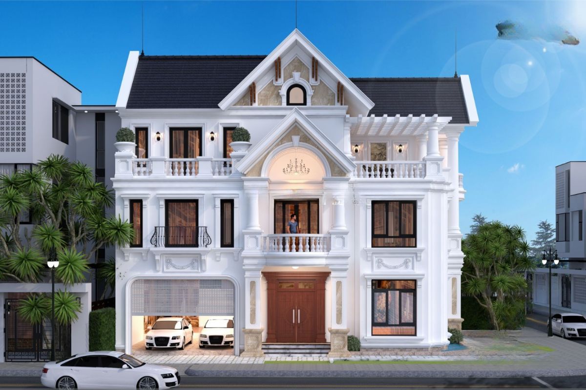 Biệt thự mái Thái có gara cần kiểm soát tỷ lệ các lớp mái để khu vực để xe không khiến hình thức công trình trở nên nặng nề (Ảnh: Sưu tầm)
