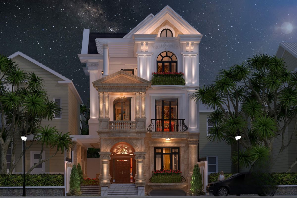 Biệt thự có gara tầng 1 có thể sử dụng mái gara thấp hơn mái chính để tạo chiều sâu và phân cấp rõ ràng cho kiến trúc  (Ảnh: Sưu tầm)