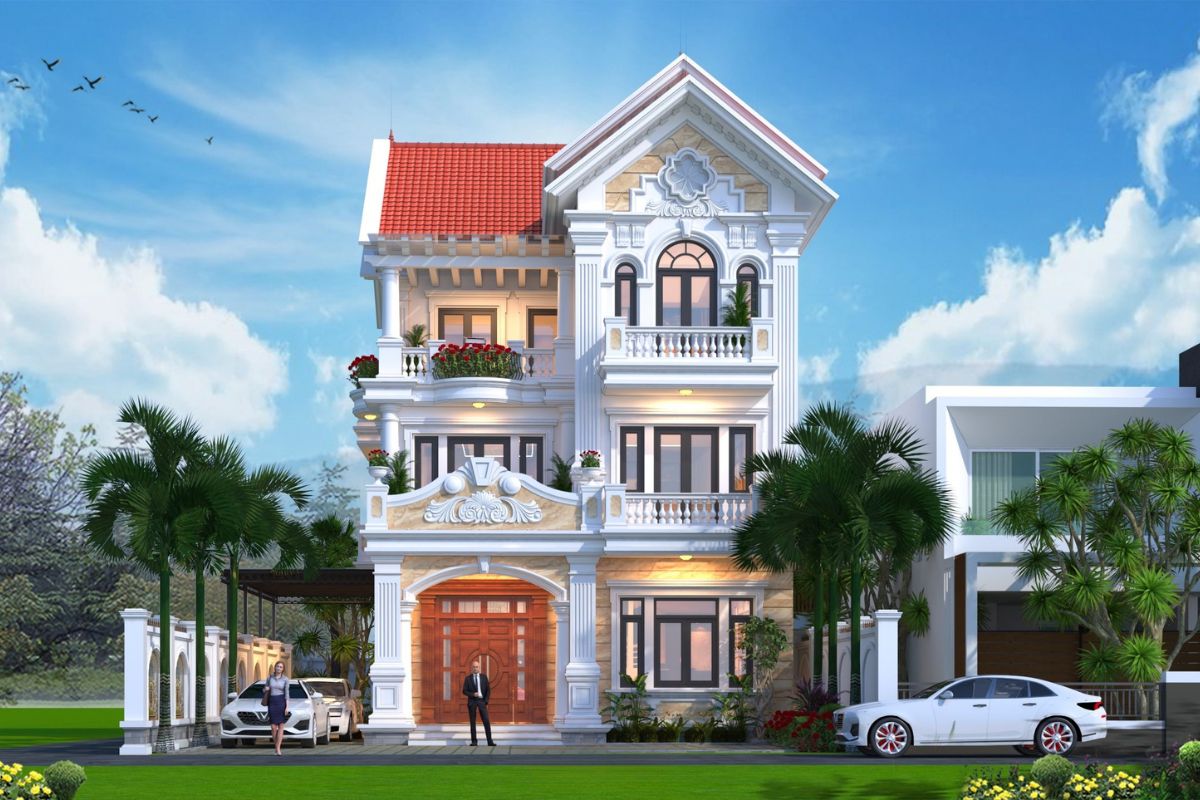 Cửa gara, màu ngói và vật liệu hoàn thiện nên được thiết kế đồng bộ để duy trì vẻ hài hòa cho biệt thự mái Thái có gara (Ảnh: Sưu tầm)