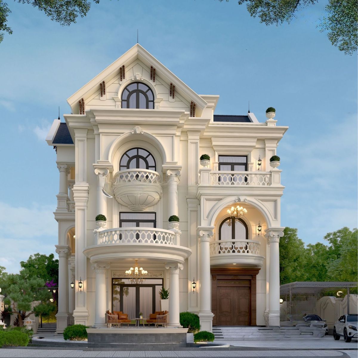Bản vẽ biệt thự có gara được tính toán từ đầu giúp mẫu mái Thái đáp ứng tốt nhu cầu để xe mà vẫn giữ hình thức kiến trúc cân đối (Ảnh: Sưu tầm)