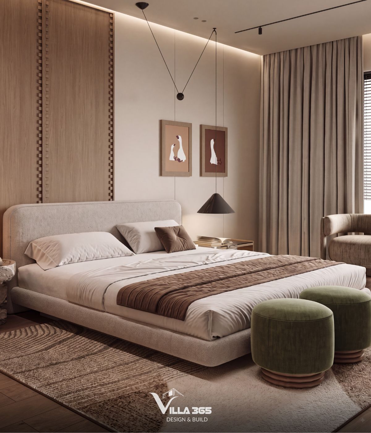Những mảng màu trầm tạo sự ấm cúng trong không gian phòng ngủ tầng 2