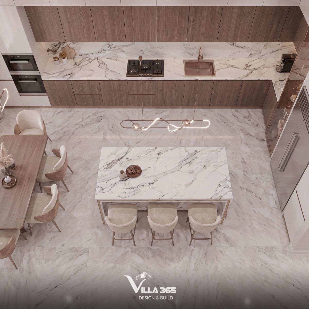 Thiết kế nội thất Grace Villa - Ốc đảo thanh lịch giữa phố thị nhộn nhịp 3 Lấy thói quen sống của gia chủ làm điểm khởi đầu, bếp và phòng ăn trở thành trái tim của ngôi nhà – nơi những cuộc gặp gỡ và sum họp tự nhiên diễn ra
