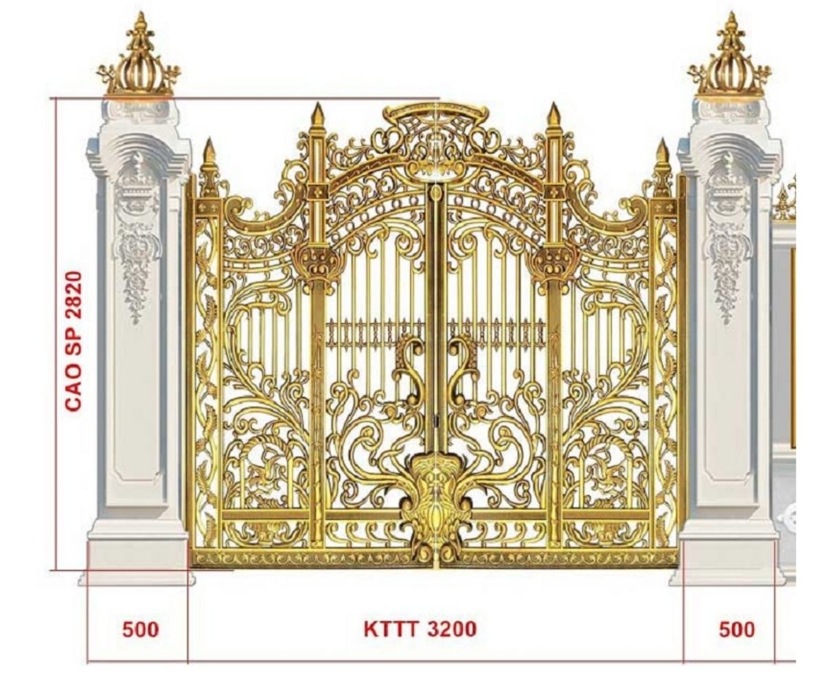50+ Mẫu Cổng Biệt Thự Đẹp Sang Trọng 2026 37 Kích thước cổng biệt thự 2 cánh cần cân đối giữa khoảng thông thủy, mặt tiền và nhu cầu sử dụng thực tế (Ảnh: Sưu tầm)