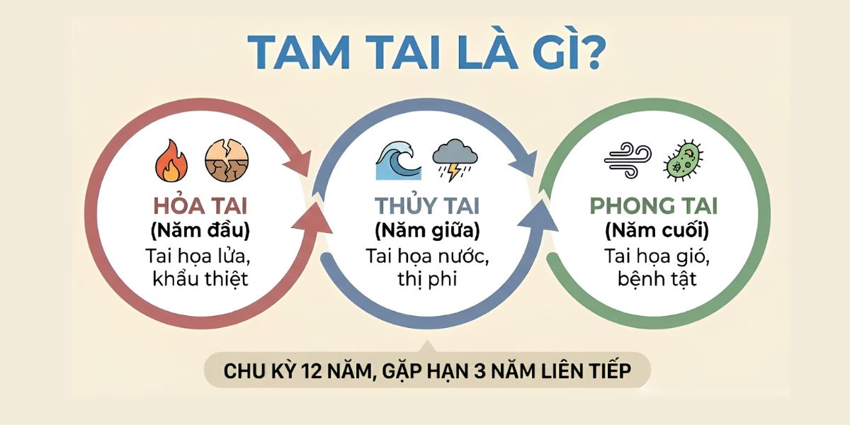 Hạn Tam Tai là gì? Bảng tính tuổi và cách hóa giải hạn chuẩn nhất 2026 1 Tam Tai là gì? Đây là chu kỳ hạn kéo dài 3 năm liên tiếp và lặp lại sau mỗi 12 năm theo quan niệm phong thủy dân gian (Ảnh: Sưu tầm)