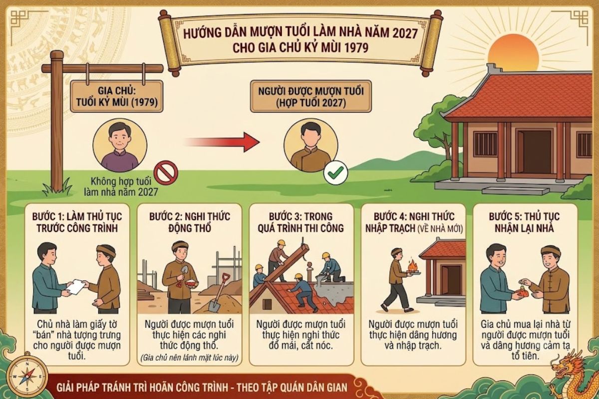 Tuổi Kỷ Mùi xây nhà năm 2027 được không? Luận giải chi tiết (Bảng tuổi cho mượn đẹp nhất) 4 Nếu vẫn muốn khởi công, tuổi Kỷ Mùi 1979 mượn tuổi làm nhà năm 2027 là phương án có thể cân nhắc để hạn chế những yếu tố phong thủy chưa thuận lợi (Ảnh: Sưu tầm)