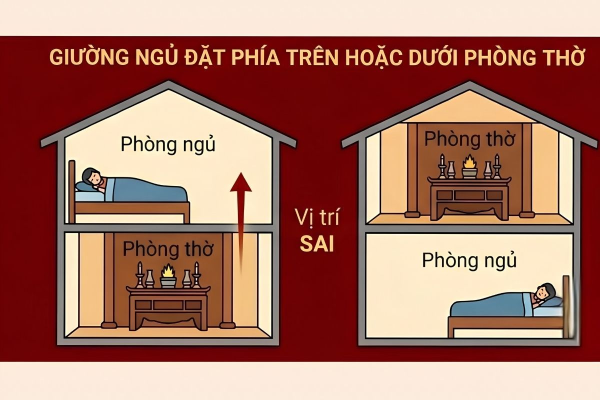 Tách không gian nghỉ ngơi khỏi khu vực thờ cúng giúp bảo đảm sự riêng tư và tính trang nghiêm trong nhà ở (Ảnh: Sưu tầm)