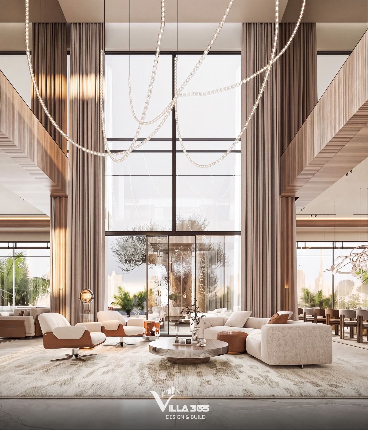 Thiết kế nội thất Amber Villa – “Chiếc hộp trang sức” lấp lánh giữa phố thị 2 Khoảng thông tầng mở rộng chiều cao kiến trúc, tạo nên sự khoáng đạt cho không gian sinh hoạt chung
