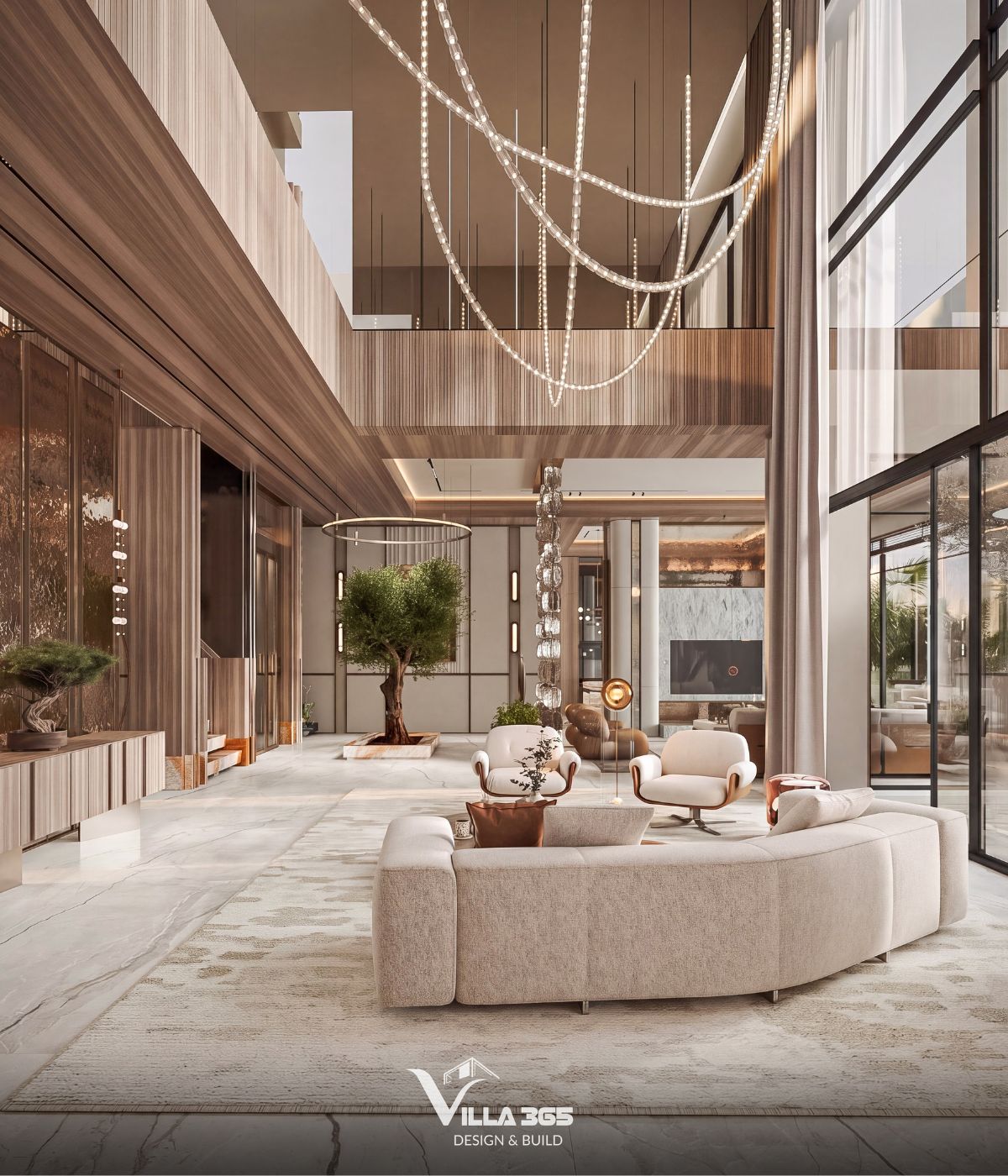 Thiết kế nội thất Amber Villa – “Chiếc hộp trang sức” lấp lánh giữa phố thị 4 Những dải sáng uốn lượn tự do tạo nhịp điệu thị giác và nhấn mạnh chiều cao kiến trúc