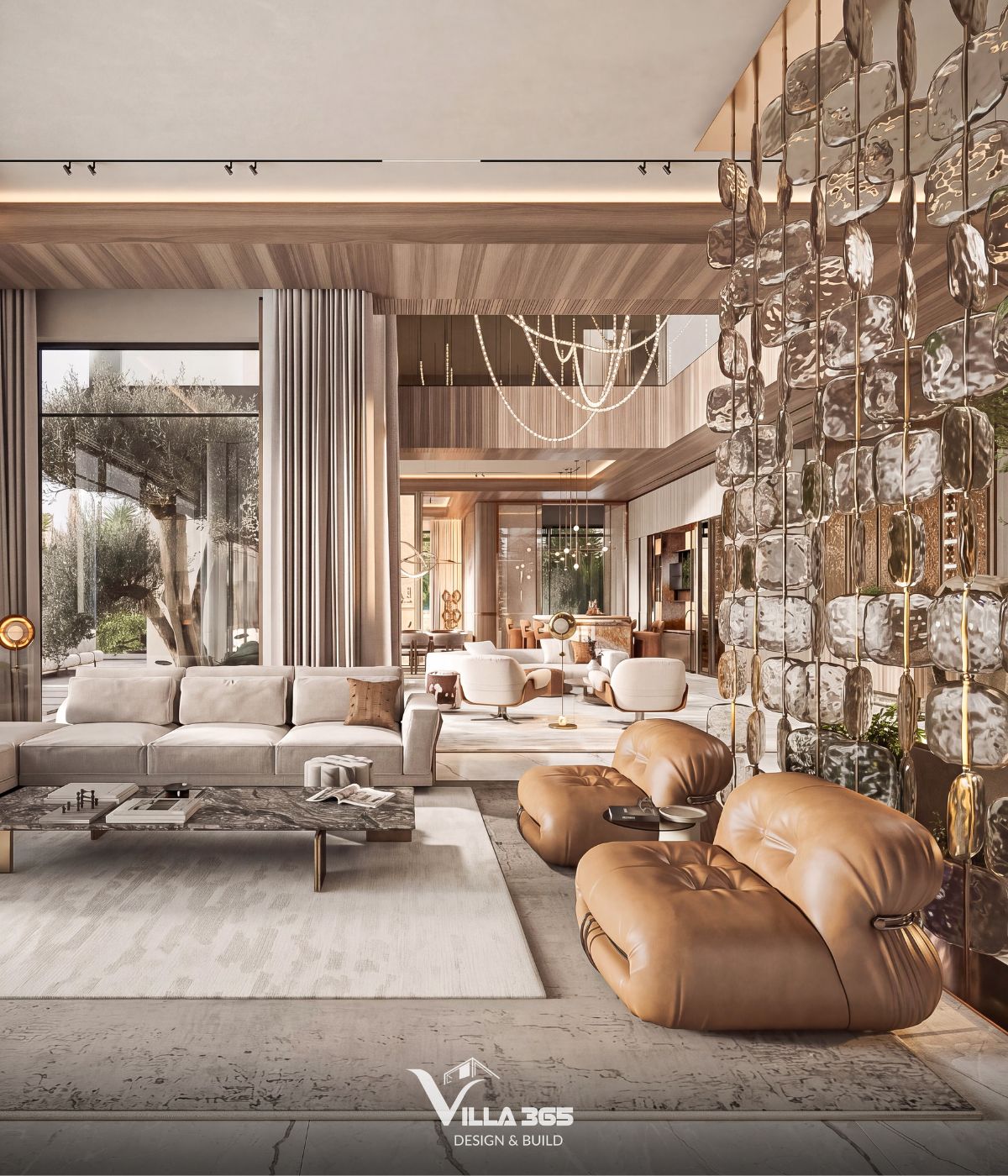 Thiết kế nội thất Amber Villa – “Chiếc hộp trang sức” lấp lánh giữa phố thị 6 Vách trang trí trong suốt với bề mặt gợn sóng gợi hiệu ứng khúc xạ ánh sáng qua những tinh thể đá quý