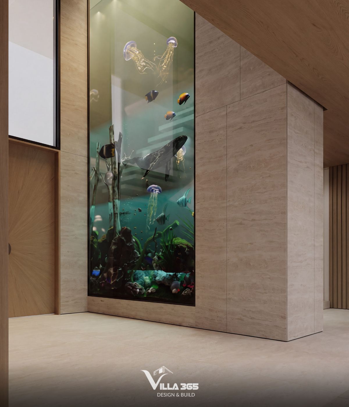 Thiết kế nội thất Azure Villa – Biệt thự 4 tầng mang cảm hứng và hoài niệm từ đại dương xanh 11 Hình ảnh các sinh vật biển trong khu vực thủy sinh khơi gợi trí tò mò, khả năng quan sát và niềm yêu thích khám phá thiên nhiên của trẻ nhỏ