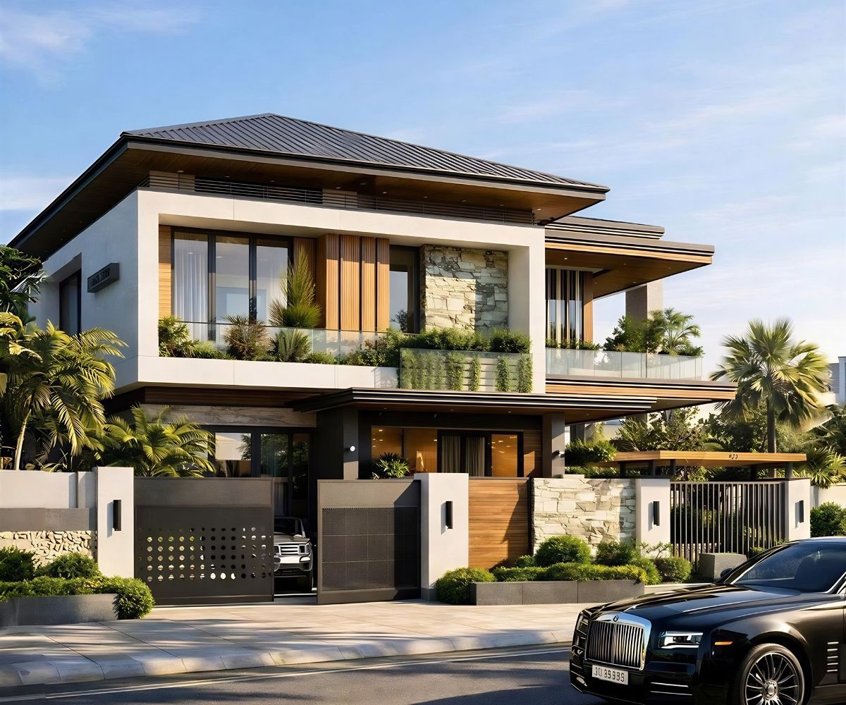 35+ Mẫu Biệt Thự 2 Tầng 10×20m Mái Nhật Đẹp Kèm Bản Vẽ Công Năng 1 Biệt thự 2 tầng 10x20m mái Nhật đẹp, thiết kế cân đối và tối ưu không gian sống trên diện tích đất 200m² (Ảnh: Sưu tầm)