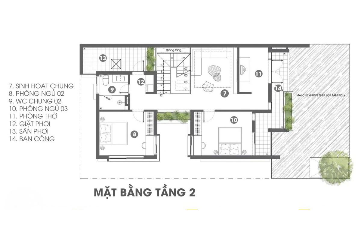 35+ Mẫu Biệt Thự 2 Tầng 10×20m Mái Nhật Đẹp Kèm Bản Vẽ Công Năng 40 Bản vẽ công năng tầng 2 biệt thự mái Nhật 2 tầng 200m2 với phòng ngủ master, phòng thờ và ban công (Ảnh: Sưu tầm)