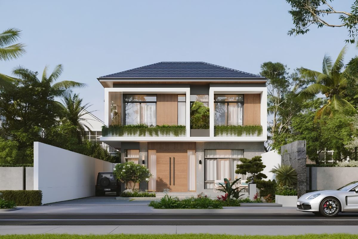35+ Mẫu Biệt Thự 2 Tầng 10×20m Mái Nhật Đẹp Kèm Bản Vẽ Công Năng 4 Hệ mái Nhật xanh than tạo điểm nhấn sang trọng cho biệt thự 2 tầng mái Nhật đẹp (Ảnh: Sưu tầm)