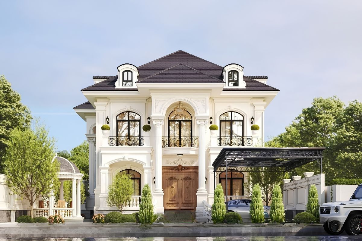 35+ Mẫu Biệt Thự 2 Tầng 10×20m Mái Nhật Đẹp Kèm Bản Vẽ Công Năng 15 Mẫu biệt thự 2 tầng mái Nhật 10x20m với gara ngoài trời và mái che độc lập (Ảnh: Sưu tầm)