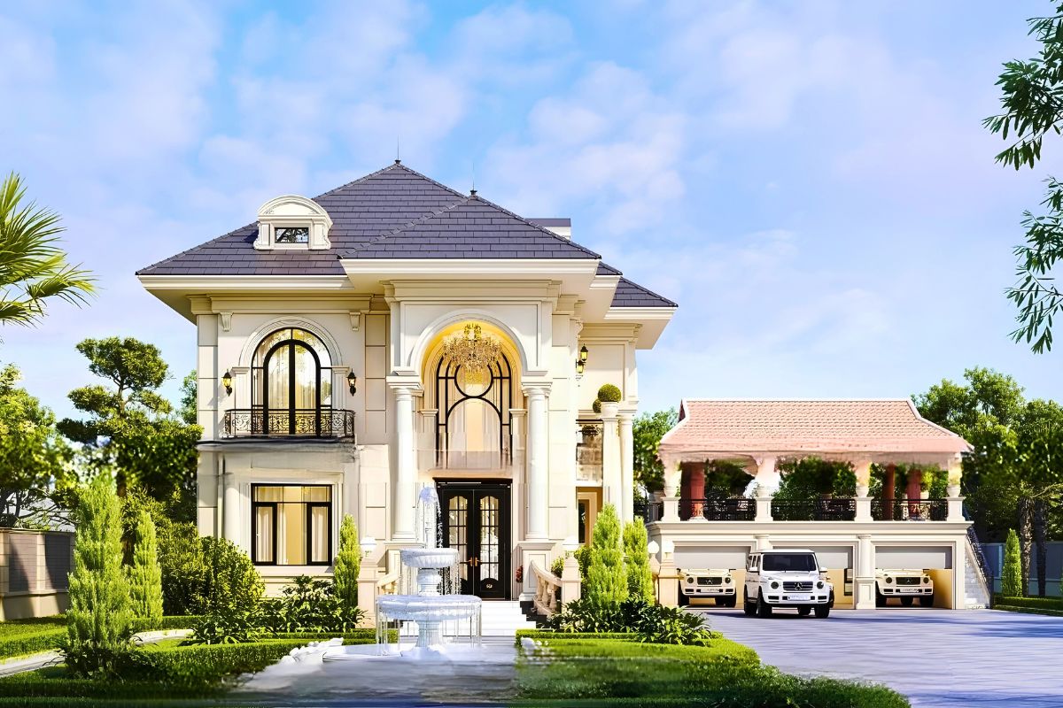 35+ Mẫu Biệt Thự 2 Tầng 10×20m Mái Nhật Đẹp Kèm Bản Vẽ Công Năng 16 Thiết kế biệt thự 2 tầng mái Nhật 10x20m có gara tiện nghi, kiến trúc bề thế (Ảnh: Sưu tầm)