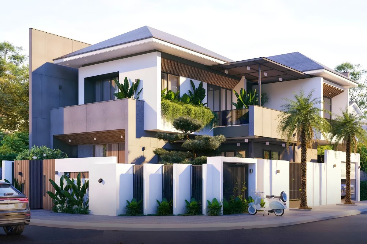 35+ Mẫu Biệt Thự 2 Tầng 10×20m Mái Nhật Đẹp Kèm Bản Vẽ Công Năng 17 Mẫu biệt thự 2 tầng 10x20m mái Nhật 4 phòng ngủ phù hợp gia đình nhiều thế hệ (Ảnh: Sưu tầm)