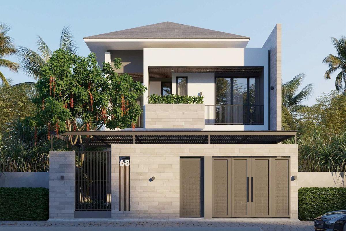 35+ Mẫu Biệt Thự 2 Tầng 10×20m Mái Nhật Đẹp Kèm Bản Vẽ Công Năng 19 Hệ mái Nhật dốc nhẹ tạo tỷ lệ hài hòa cho biệt thự 2 tầng 200m2 có 4 phòng ngủ (Ảnh: Sưu tầm)