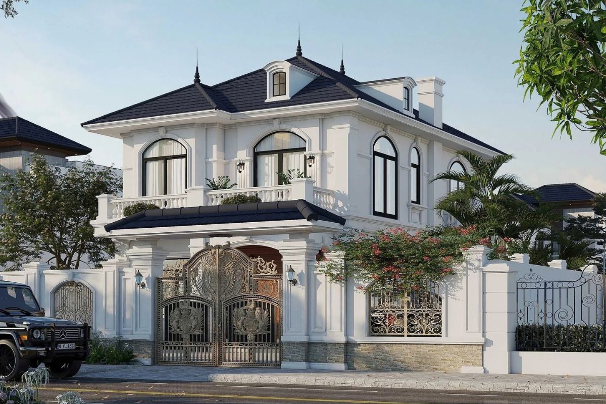 35+ Mẫu Biệt Thự 2 Tầng 10×20m Mái Nhật Đẹp Kèm Bản Vẽ Công Năng 27 Thiết kế biệt thự 2 tầng mái Nhật 10x20m theo phong cách tân cổ điển nhẹ sang trọng (Ảnh: Sưu tầm)