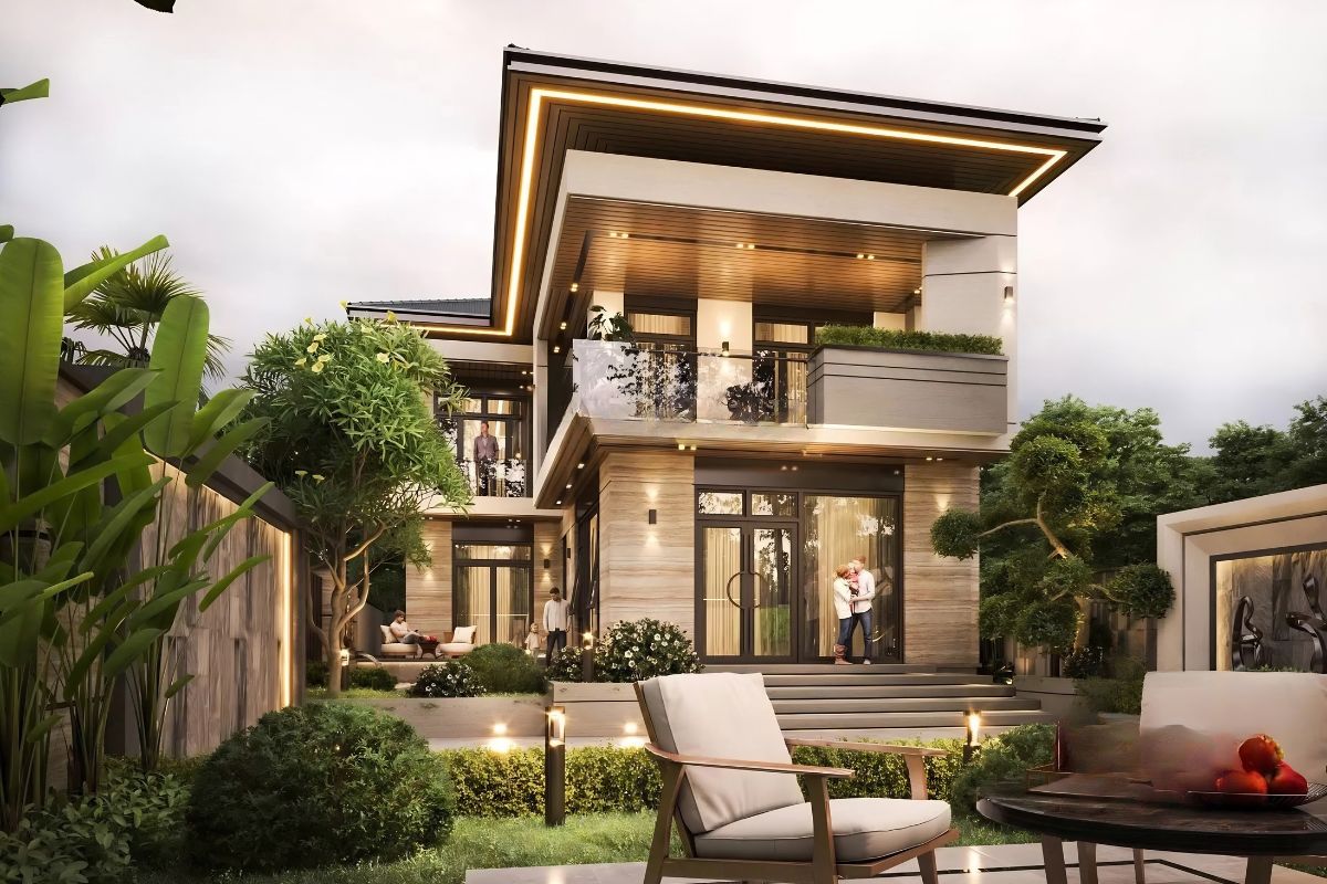 35+ Mẫu Biệt Thự 2 Tầng 10×20m Mái Nhật Đẹp Kèm Bản Vẽ Công Năng 31 Mẫu biệt thự 2 tầng 10x20m mái Nhật có sân vườn xanh mát trên diện tích đất 200m² (Ảnh: Sưu tầm)