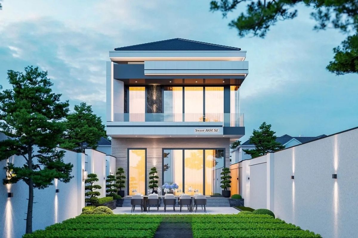 35+ Mẫu Biệt Thự 2 Tầng 10×20m Mái Nhật Đẹp Kèm Bản Vẽ Công Năng 42 Biệt thự 2 tầng 10x20m mái Nhật kết hợp kiến trúc sang trọng, công năng tiện nghi và cảnh quan xanh (Ảnh: Sưu tầm)