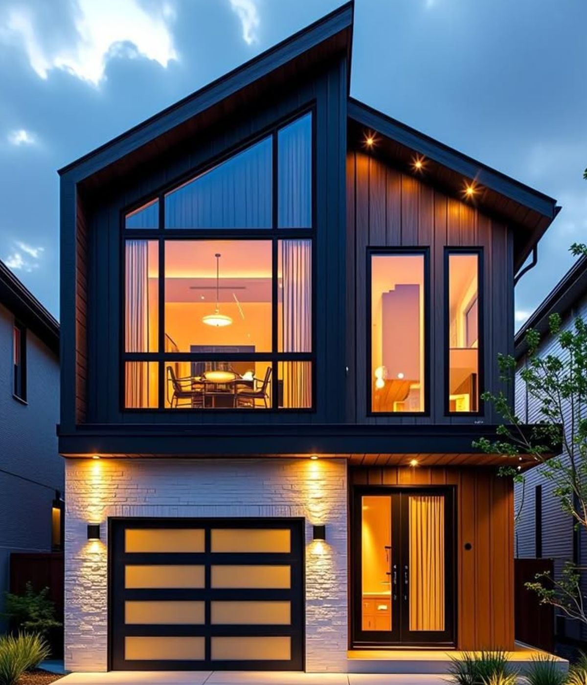Mẫu biệt thự 2 tầng 3 phòng ngủ mái lệch tạo điểm nhấn với hình khối bất đối xứng và kiến trúc đương đại  (Ảnh: Sưu tầm)