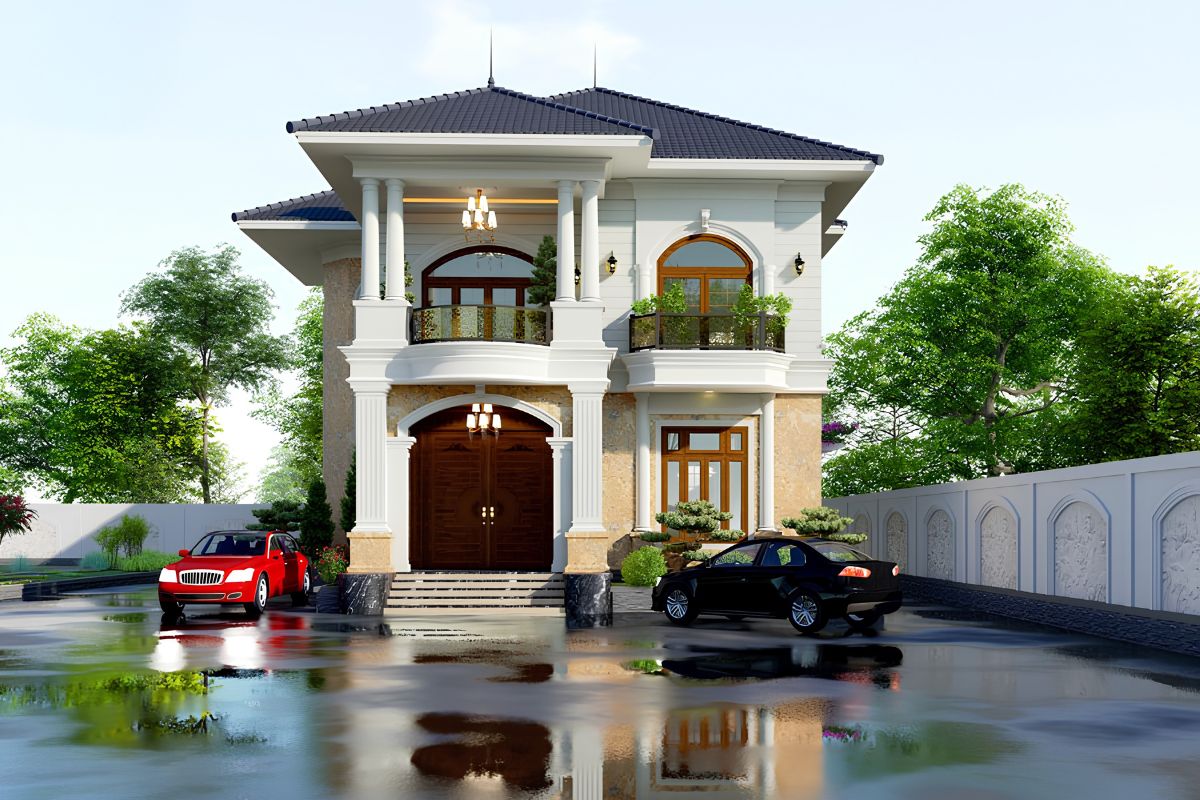 Thiết kế biệt thự mini 2 tầng sử dụng nội thất gọn gàng, không gian mở và khoảng sân nhỏ để tăng sự thông thoáng  (Ảnh: Sưu tầm)