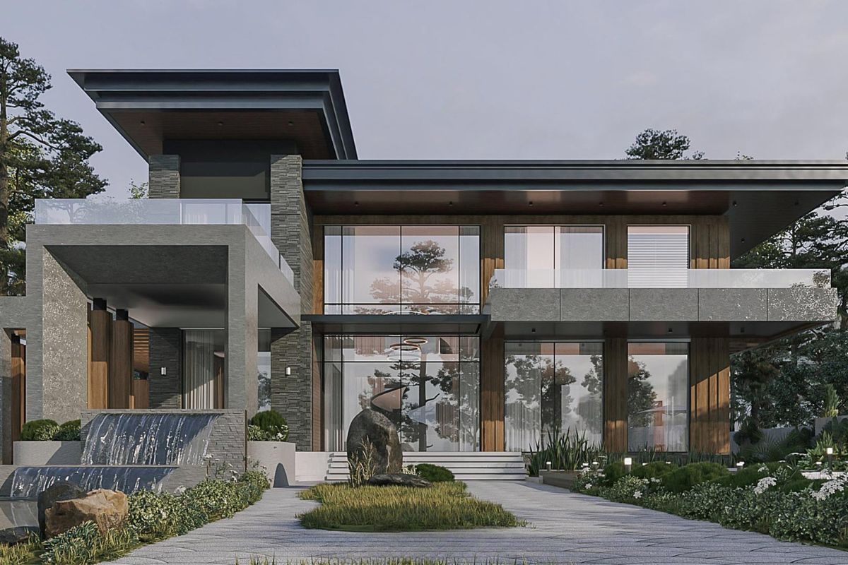 Biệt thự chữ L 2 tầng 3 phòng ngủ tạo khoảng sân trong thoáng đãng, tăng khả năng kết nối với thiên nhiên  (Ảnh: Sưu tầm)
