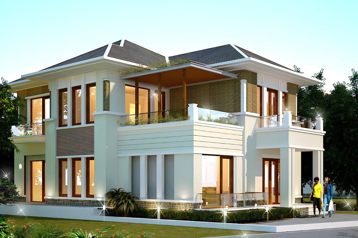 Mẫu biệt thự 2 tầng 3 phòng ngủ đẹp kết hợp hài hòa giữa kiến trúc, công năng và không gian sống tiện nghi (Ảnh: Sưu tầm)