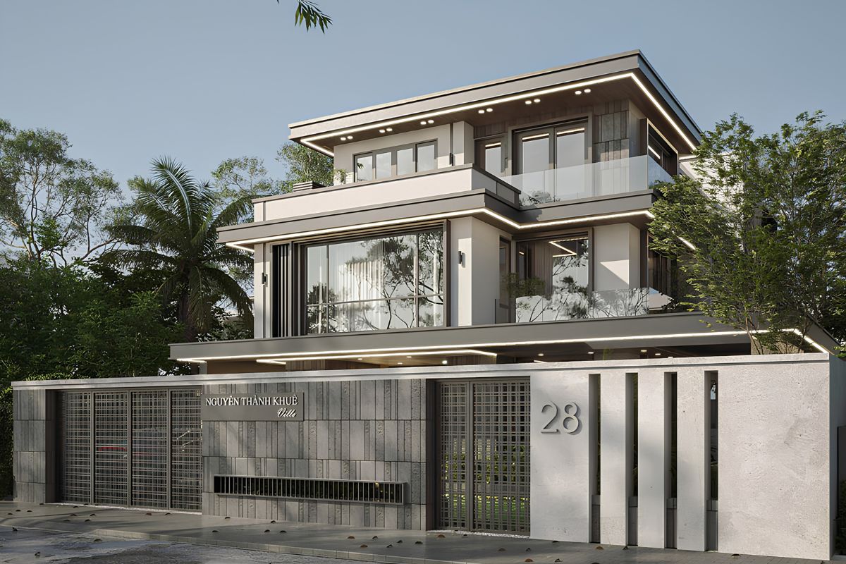 Mẫu biệt thự 3 tỷ đẹp 2026 kèm mặt bằng và dự toán chi phí 21 Biệt thự mái bằng 3 tỷ sở hữu hình khối vuông vức, mặt đứng tối giản và phong cách kiến trúc trẻ trung (Ảnh: Sưu tầm)