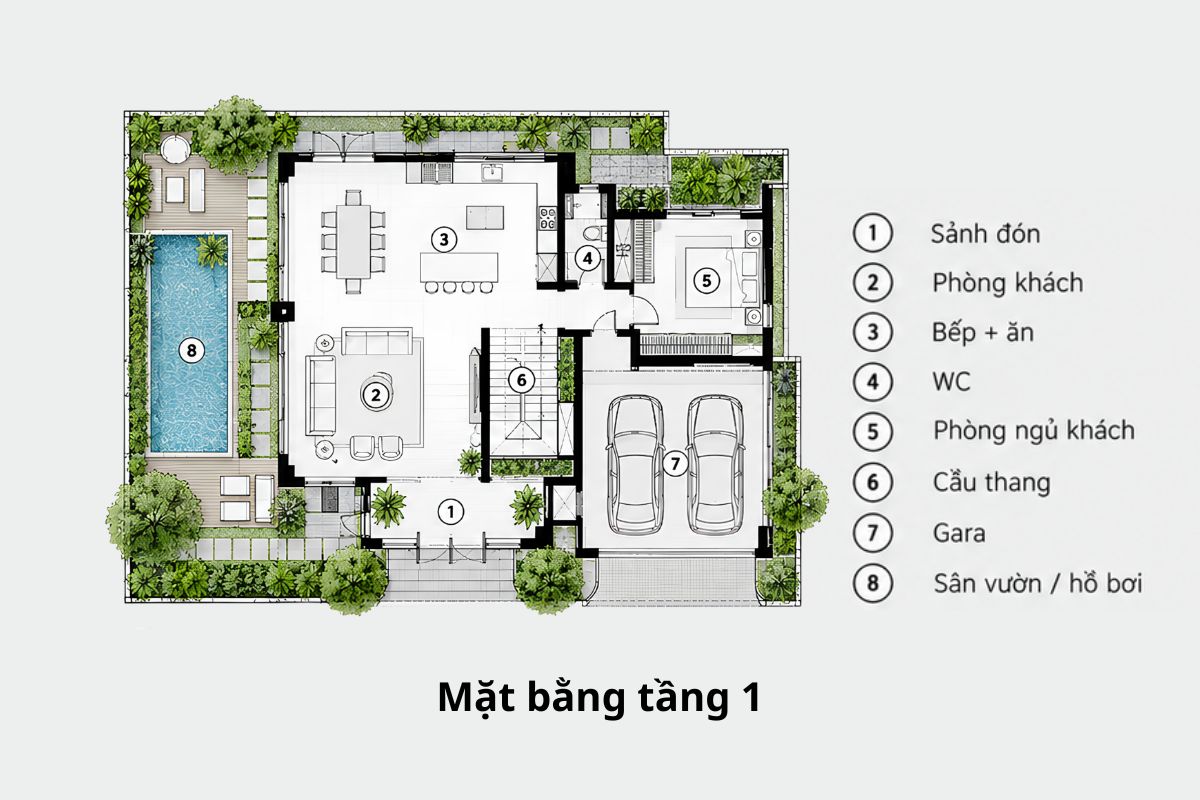 20+ Mẫu biệt thự 30 tỷ đẹp, đẳng cấp & chi phí 2026 27 Sảnh đón và phòng khách biệt thự 30 tỷ được thiết kế bề thế, kết hợp không gian thông tầng và vật liệu cao cấp (Ảnh: Sưu tầm)