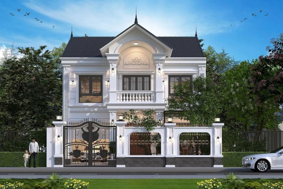 35+ Mẫu biệt thự 5 tỷ đẹp 2026: Xây được gì với ngân sách 5 tỷ? 29 Thiết kế nhà biệt thự 5 tỷ có gara thuận tiện di chuyển, đảm bảo thông gió và an toàn sử dụng (Ảnh: Sưu tầm)
