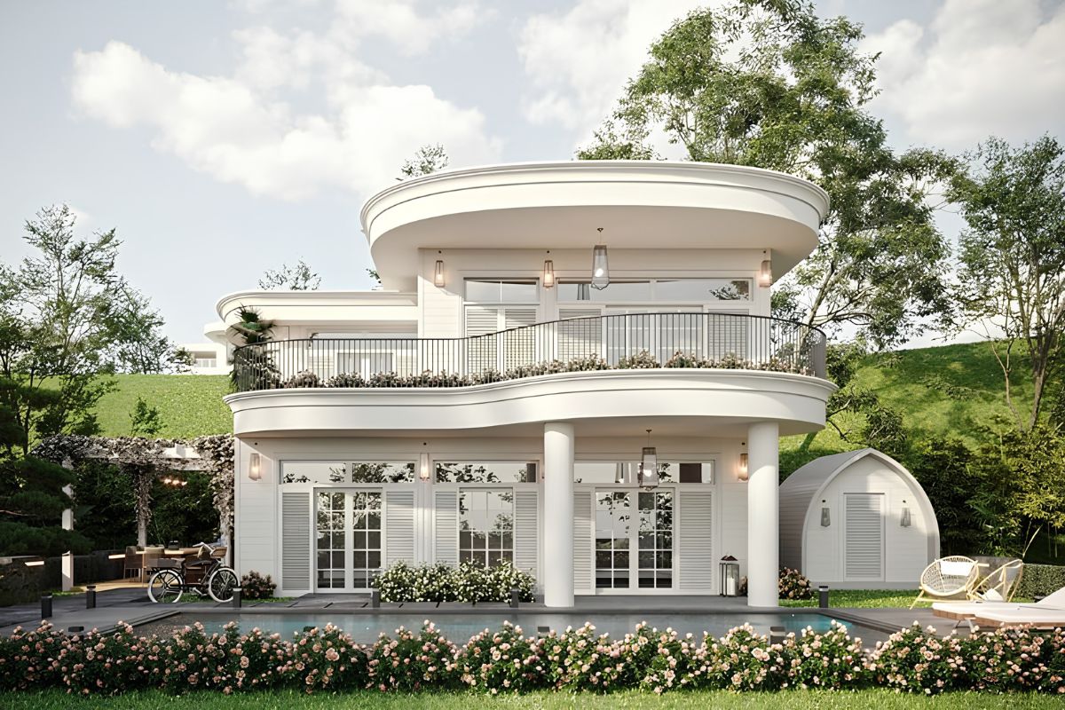 35+ Mẫu biệt thự 5 tỷ đẹp 2026: Xây được gì với ngân sách 5 tỷ? 30 Mẫu biệt thự 5 tỷ có hồ bơi mang phong cách nghỉ dưỡng với kiến trúc hiện đại và cảnh quan mặt nước (Ảnh: Sưu tầm)